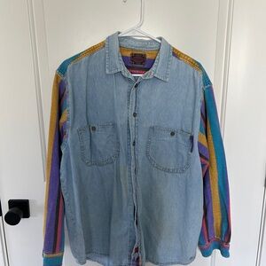 Colorful Vintage Denim Button-Up Shirt